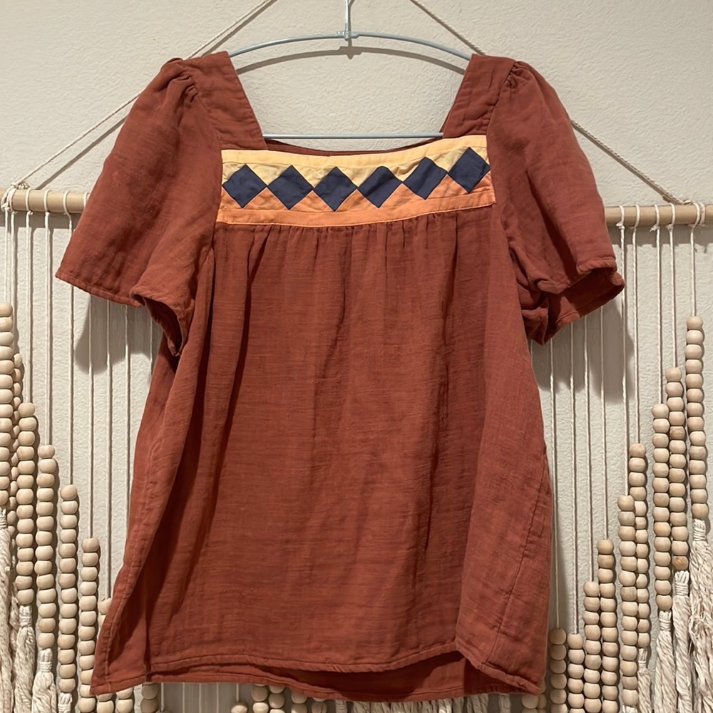 Madewell Patchwork Square Neck Blouse M